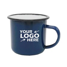 High Quality 12oz Navy Blue Camping Mug Black Rim with Box